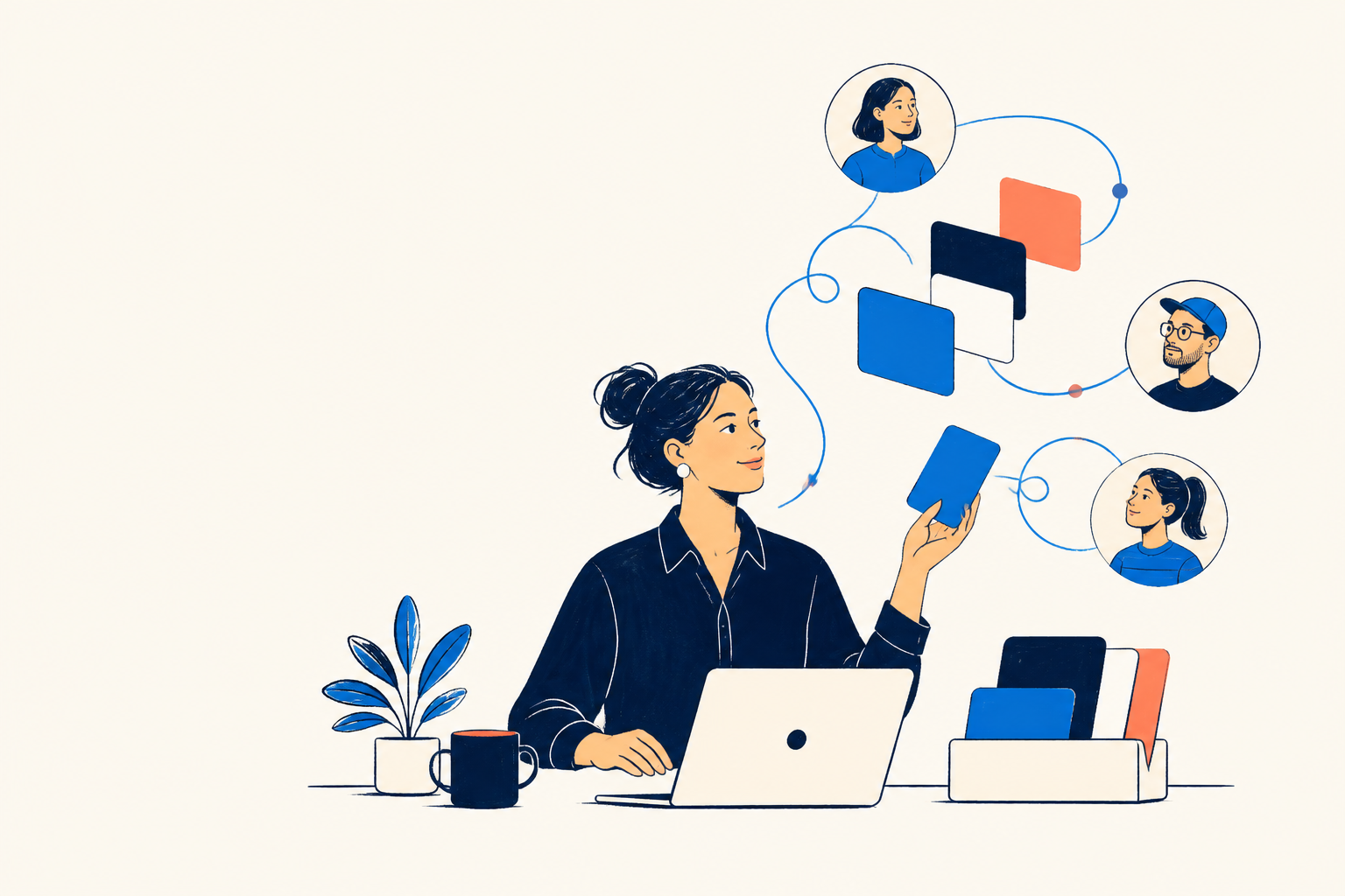 A business owner managing connected cards across her team
